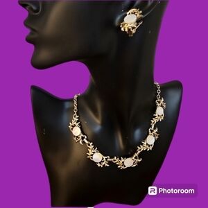 Vtg JEWELCRAFT Thermoset Art Deco Bridal Riviere Castlecore Necklace Set